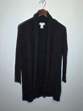 Carmen Marc Valvo Black Metallic Shimmer Open Front Cardigan Size Large